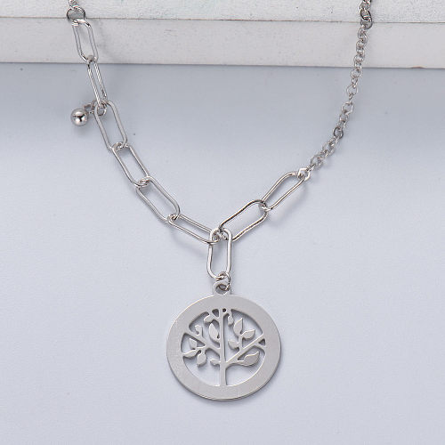 asymmetric trendy 925 silver with natural color life tree pendant necklace