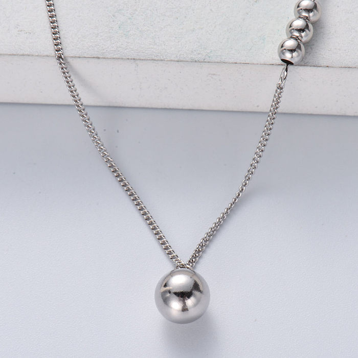 asymmetric 925 silver with natural color ball pendant necklace