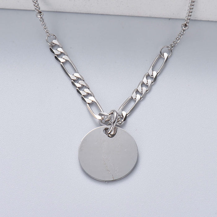 minimalist 925 silver with natural color big circle pendant necklace