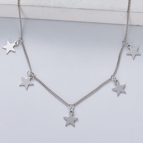 colar feminino minimalista moderno em prata 925 com pingente de estrela de cor natural
