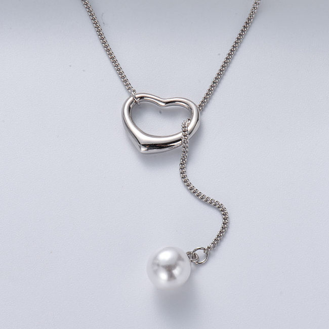 Collier minimaliste tendance en argent 925 avec pendentif en perles naturelles de couleur naturelle