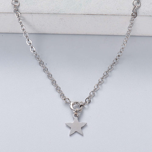 colar feminino minimalista na moda 925 prata com cor natural grande estrela pingente