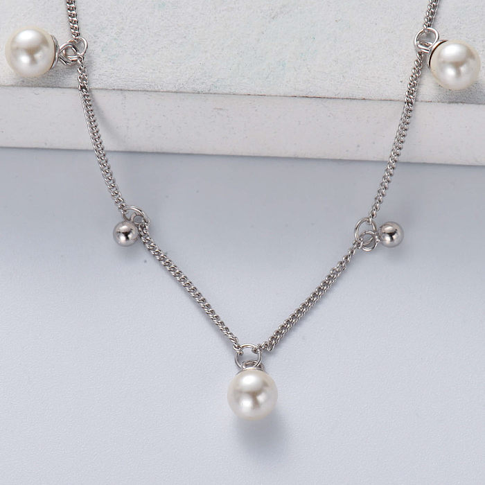 collar de mujer con colgante de perla natural de plata 925 de moda minimalista con color natural