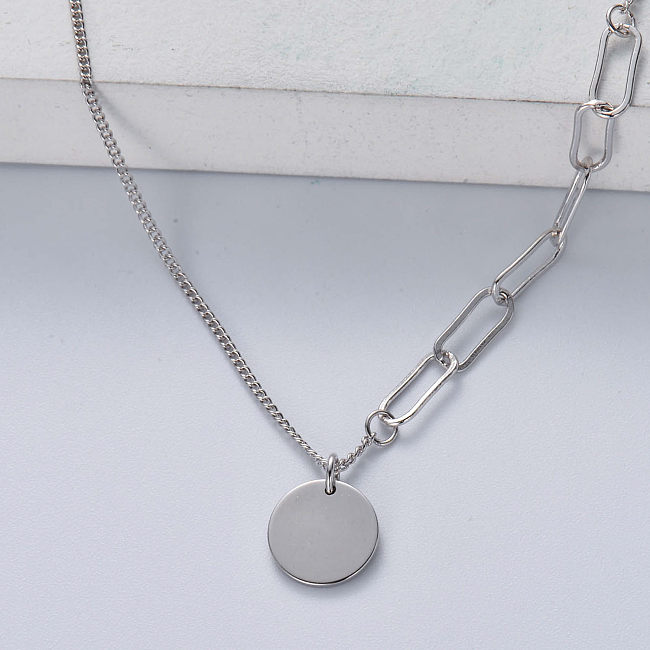 asymmetric 925 silver with natural color circle pendant necklace