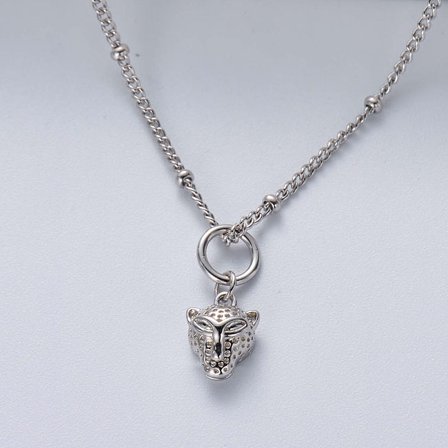trendy 925 silver with natural color leopard pendant necklace