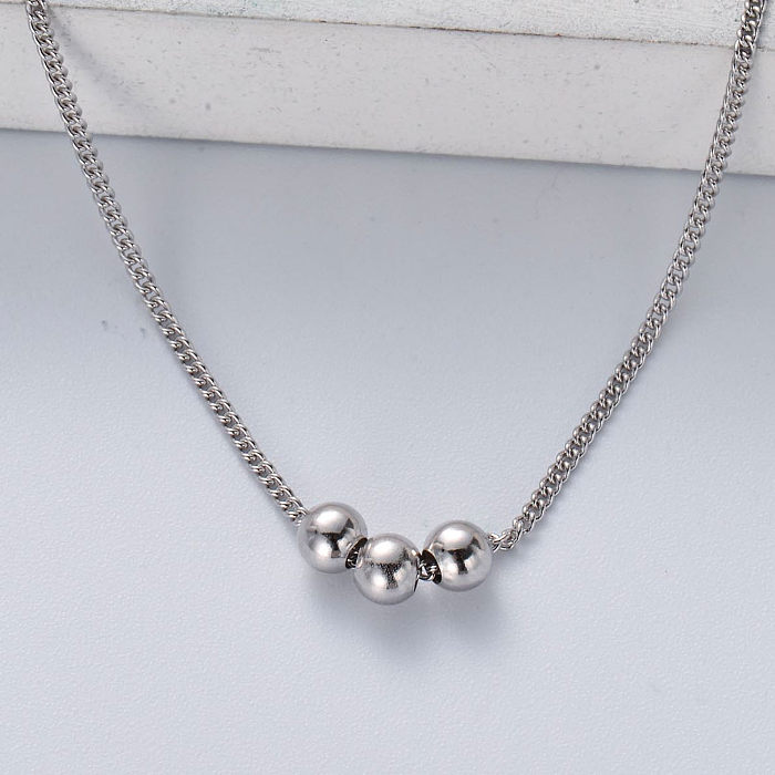 collar de mujer con colgante de bola triple de color natural de plata 925 minimalista de moda