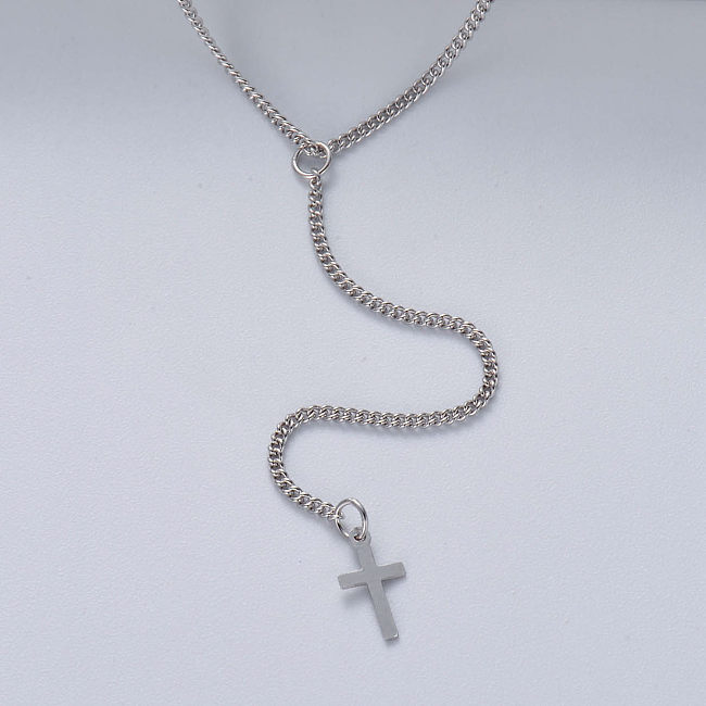 colar de pingente de cruz em prata 925 minimalista com cor natural