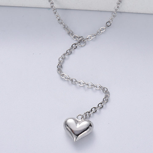 colar de pingente de coração de cor natural de prata 925 minimalista