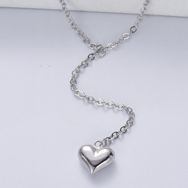 colar de pingente de coração de cor natural de prata 925 minimalista