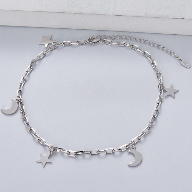 trendy asymmetric 925 silver with moon and star bracelt
