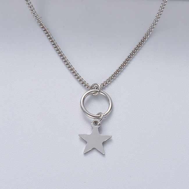 colar de pingente de grande estrela em prata 925 minimalista com cor natural