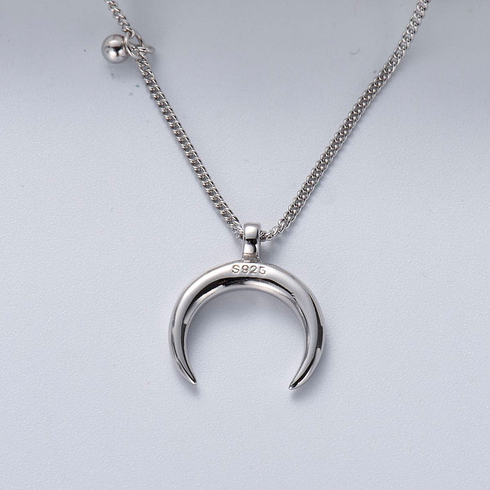 asymmetric 925 silver with natural color big moon pendant necklace