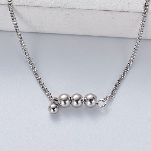 minimalistisch trendiges 925er Silber mit naturfarbener Halskette mit dreifachem Kugelanhänger
