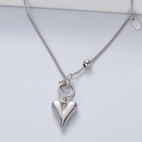 asymmetric 925 silver natural color heart pendant necklace