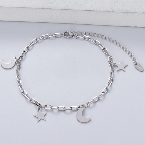 classic 925 silver with moon and star bracelt