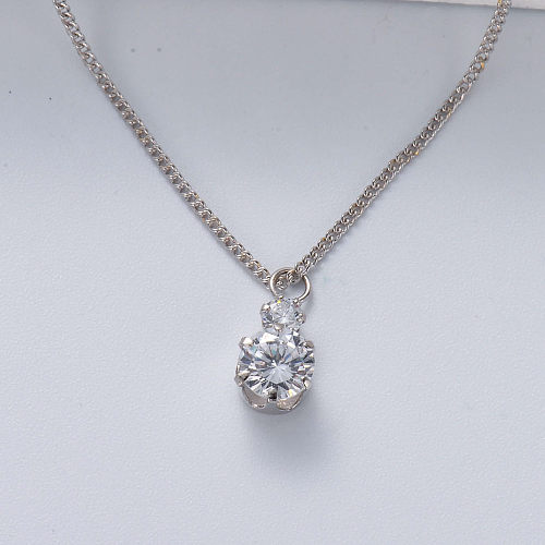 minimalistisch trendiges 925er Silber mit naturfarbener großer Kristallanhänger-Halskette