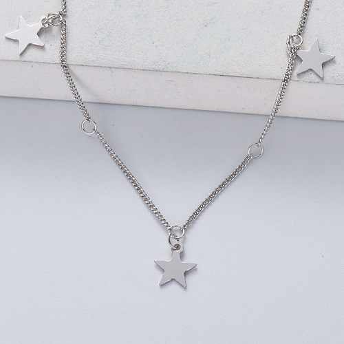 collier pendentif étoile triple étoile asymétrique en argent 925 couleur naturelle