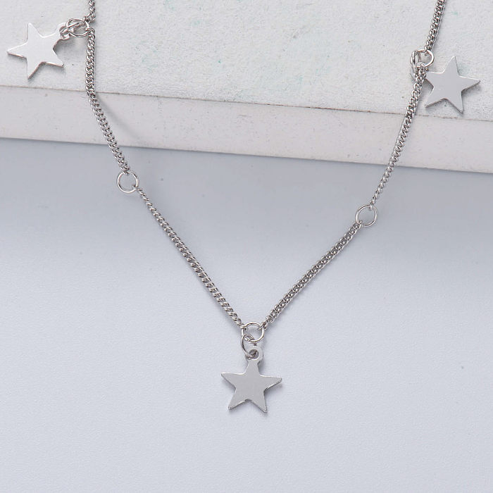 asymmetric 925 silver with natural color triple star pendant necklace