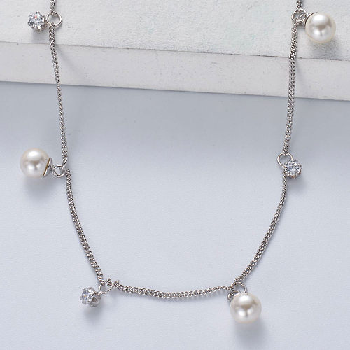 collier asymétrique en argent 925 avec perles naturelles de couleur naturelle