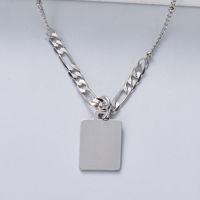 collar asimétrico con colgante rectangular grande de plata 925 color natural