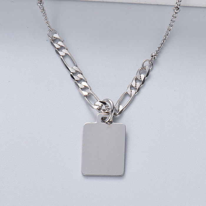 collar asimétrico con colgante rectangular grande de plata 925 color natural