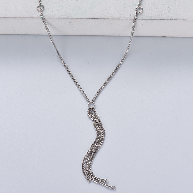 colar feminino minimalista moderno em prata 925 com cor natural
