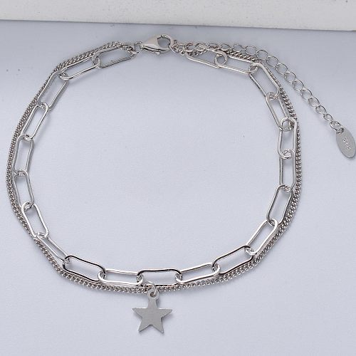 Moderna cadena en capas de plata 925 con pulsera de estrella