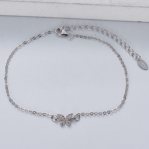 pulseira minimalista em prata 925 com pingente de borboleta na moda