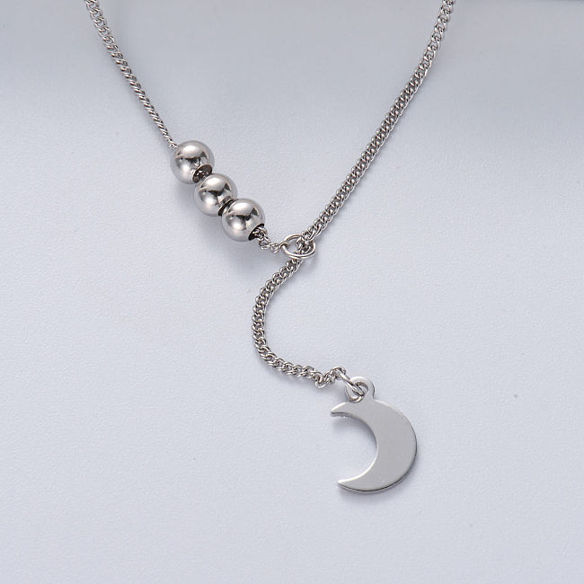 asymmetric 925 silver with natural color moon pendant necklace