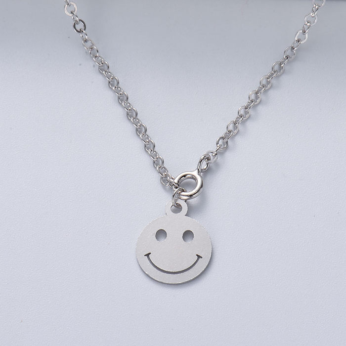 minimalist 925 silver with natural color big smile face pendant necklace