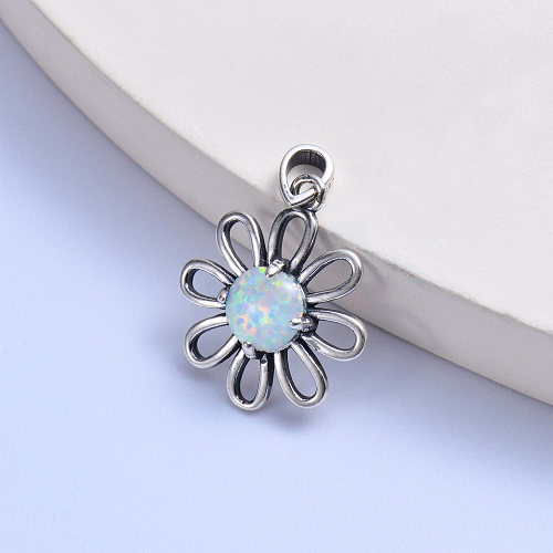 big white oval opal stone trendy 925 silver zircon chrysanthemun pendant