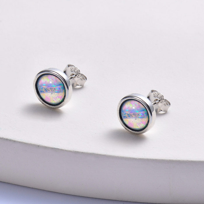 boucle d'oreille minimaliste classique en argent 925 avec pierre d'opale naturelle