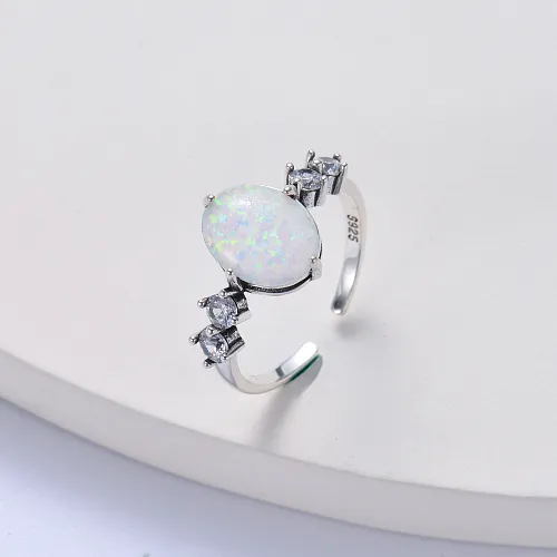 opal stone trendy 925 silver with crystal oval women ring