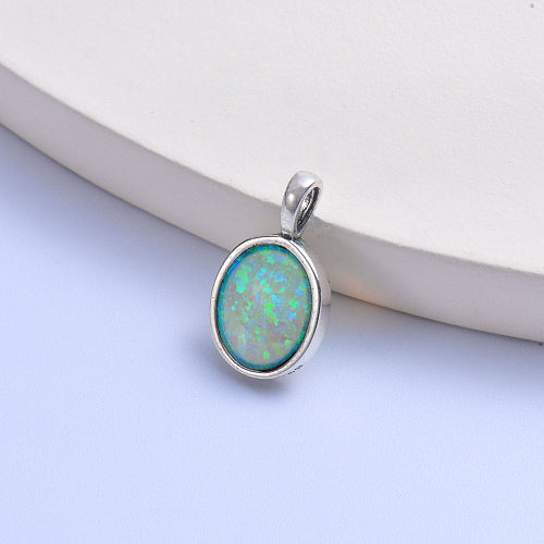 big colorful round opal stone trendy 925 silver pendant