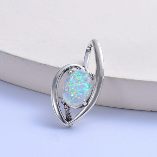 trendy white oval opal stone trendy 925 silver love signal pendant