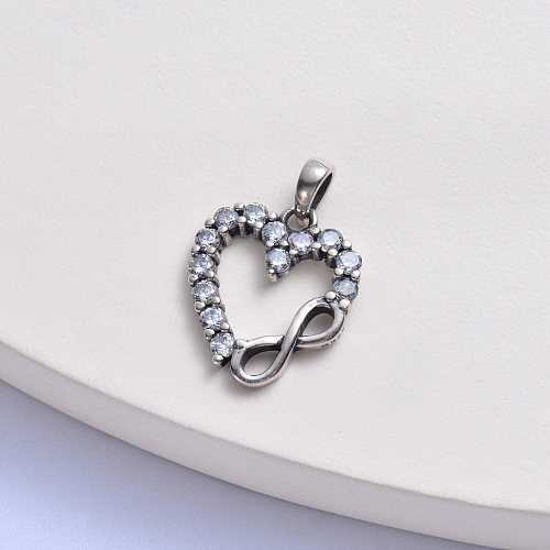 asymmetri heart shape with natural zricon stone trendy infinity 925 silver pendant