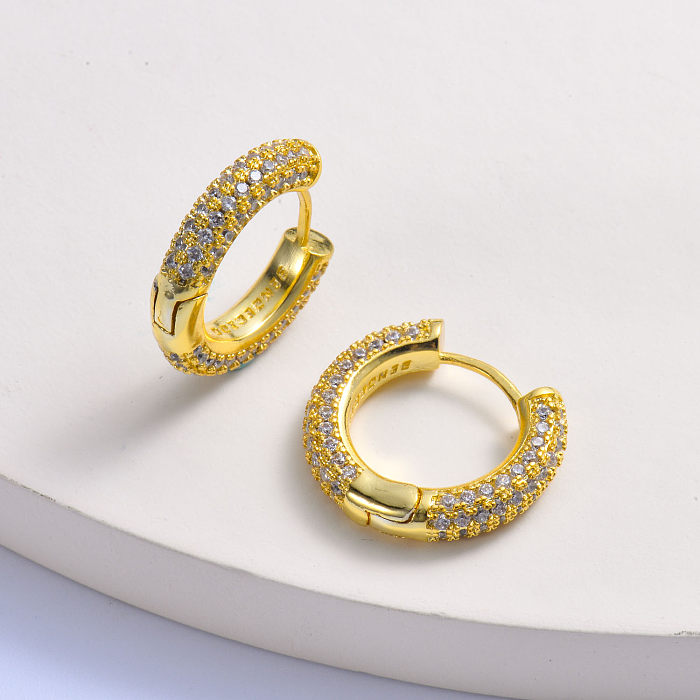 Trendy gold plated with zirconia round women stud earring