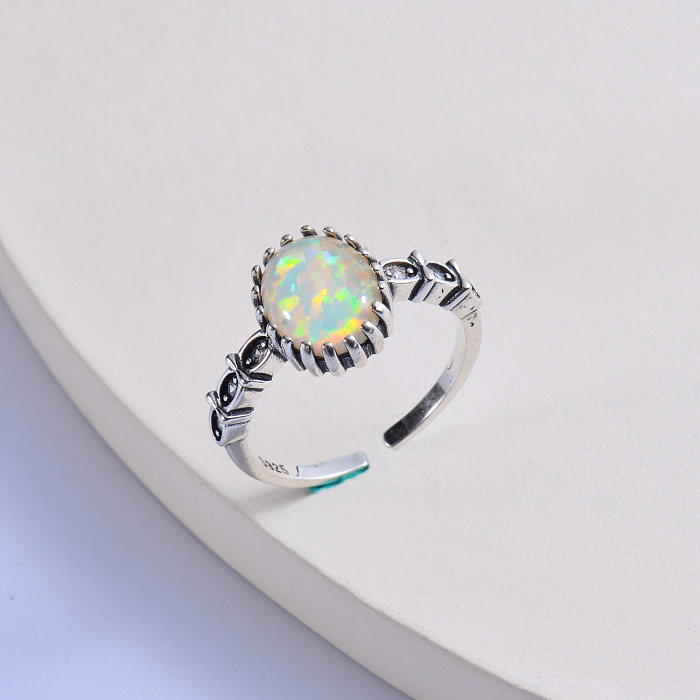 colorful round opal stone trendy 925 silver women ring