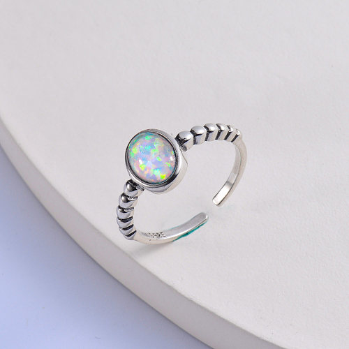 trendy colorful oval opal stone trendy 925 silver wedding ring