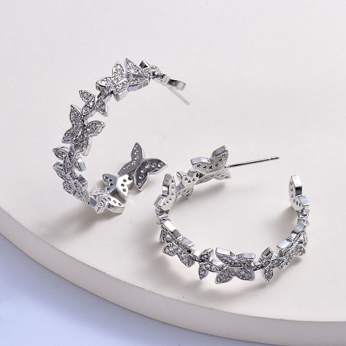 Trendy silver plated with zirconia butterfly women earring