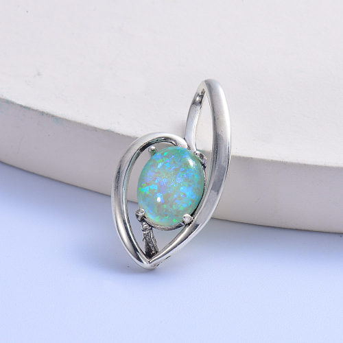 trendy colorful oval opal stone trendy 925 silver love signal pendant