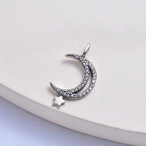 trendy moon with natural zricon stone 925 silver star pendant