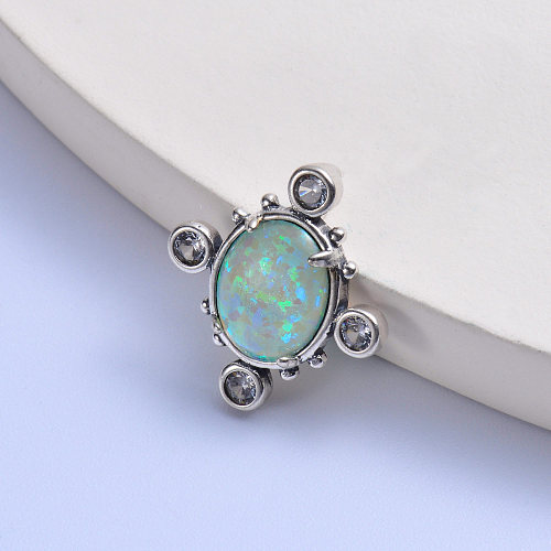 big light green oval opal stone trendy 925 silver zircon pendant