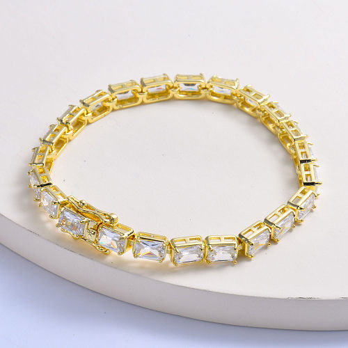 Moderno banhado a ouro com pulseira feminina de cristal retangular
