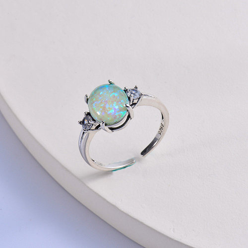 anillo de mujer de plata 925 de moda con piedra de ópalo y cristal redondo