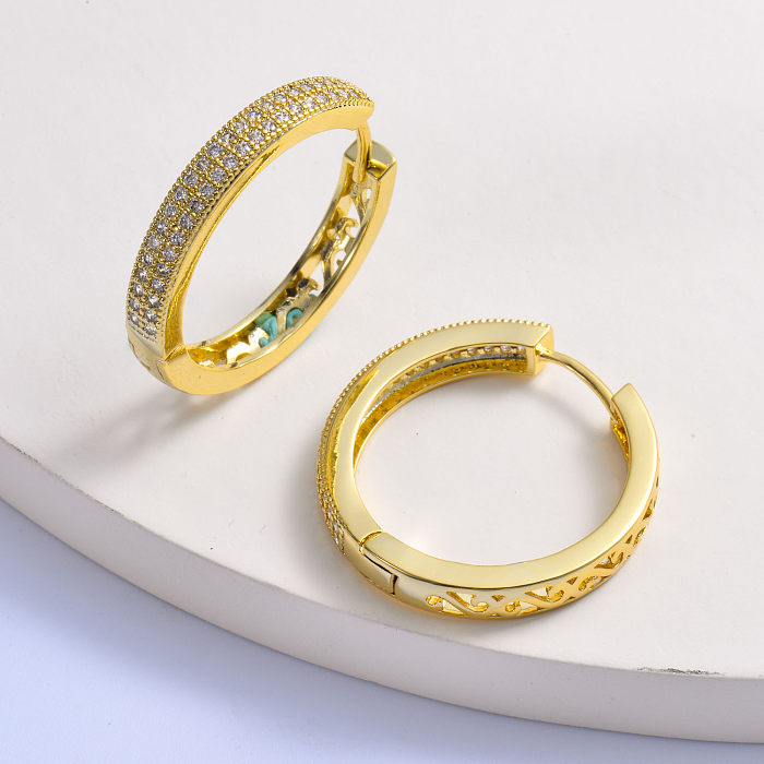 Trendy gold plated with zirconia round women earring