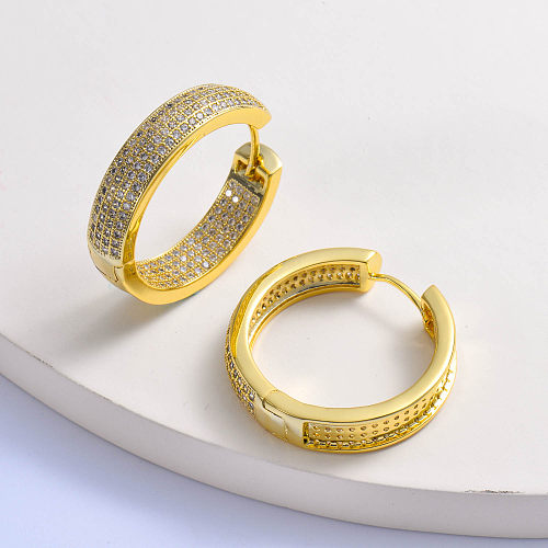 Trendy gold plated with zirconia circle women earring