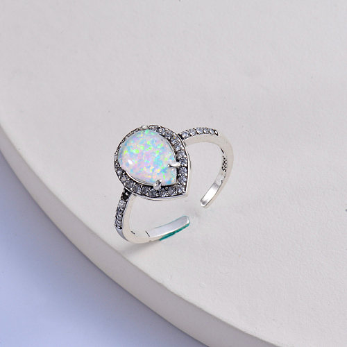 trendy colorful opal stone trendy 925 silver with zircon water drop ring