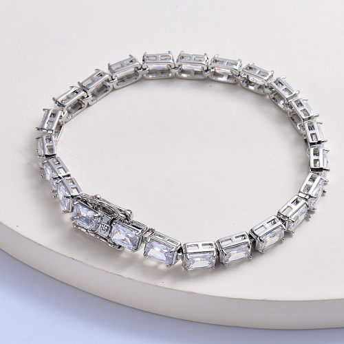 Trendy silver plated with retangular crystal women bracelet