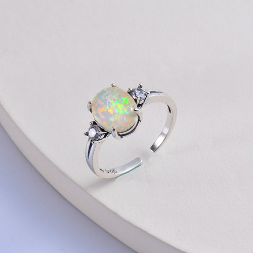 piedra de ópalo redonda colorida de moda plata 925 de moda con anillo de circón